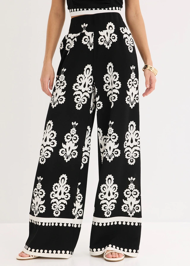 Pantalon taille haute en jersey, Couleur: noir-blanc imprimé