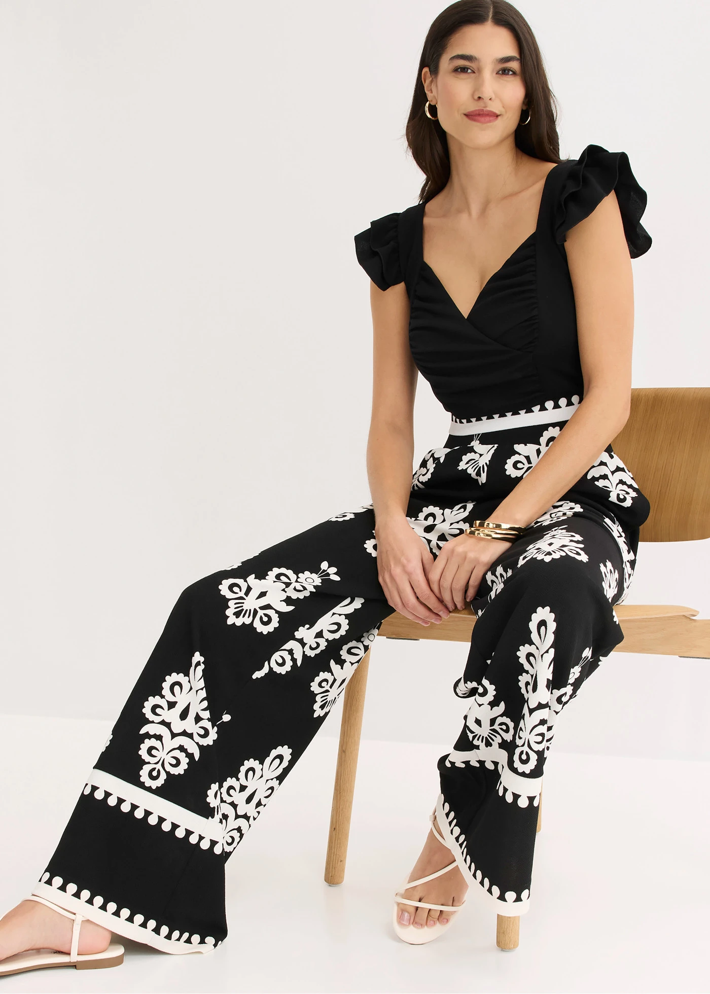 High Waist dzsörzé nadrág • fekete/fehér mintás • bonprix áruház
