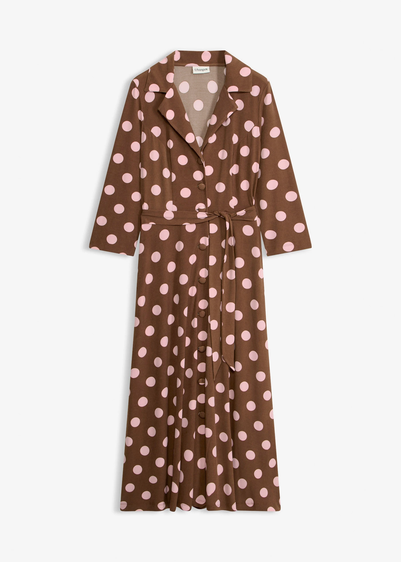 Košilové šaty s vázačkou (2dílná souprava) • puntíkované hnědá/popelavě růžová • bonprix obchod