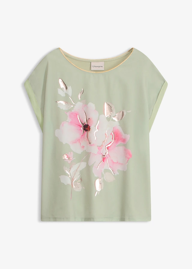 T-shirt à empiècement tissé • vert pâle • Boutique bonprix