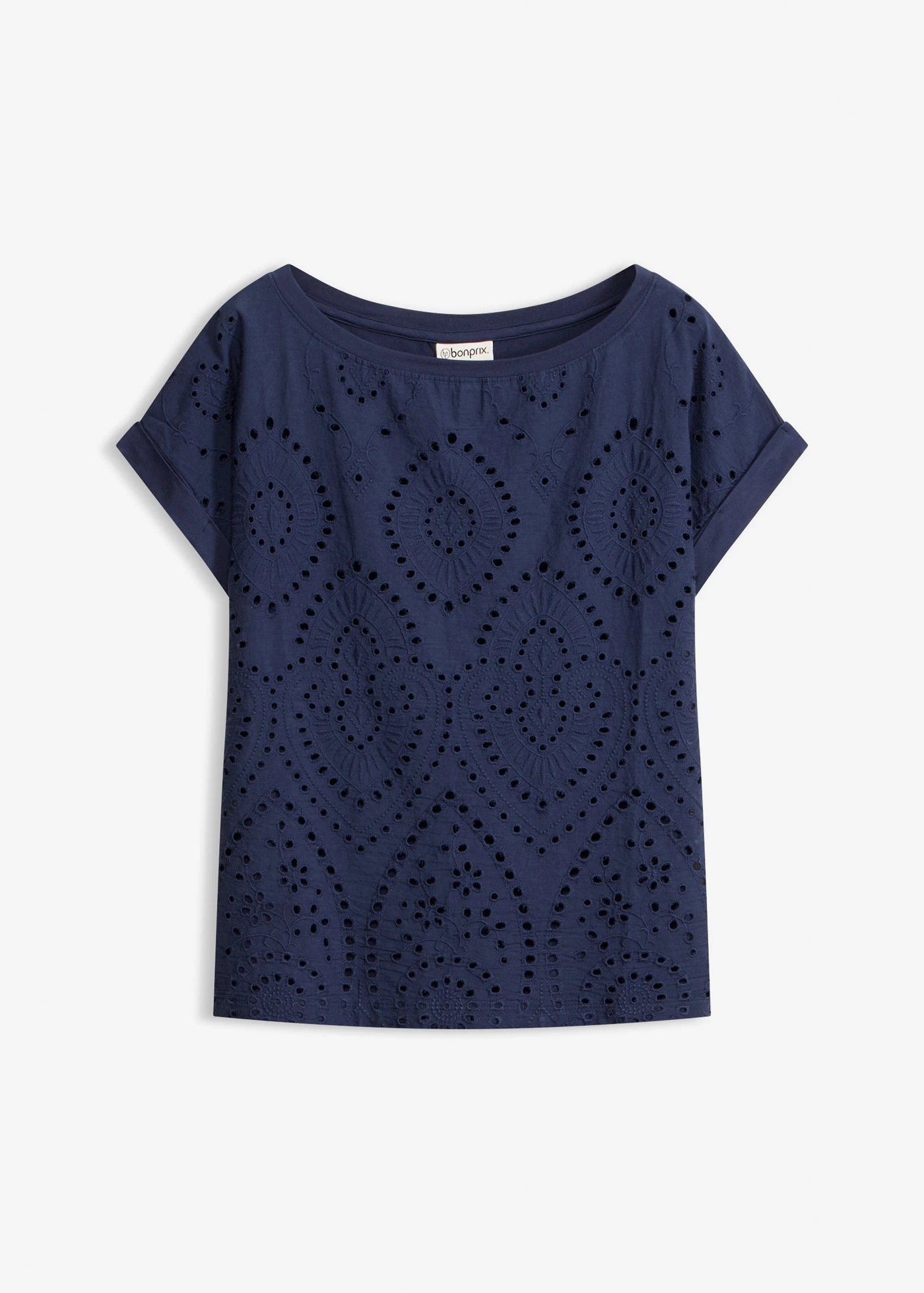 T-shirt à broderies anglaises • bleu foncé • Boutique bonprix