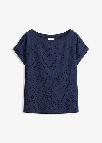 T-shirt à broderies anglaises • bleu foncé • Boutique bonprix