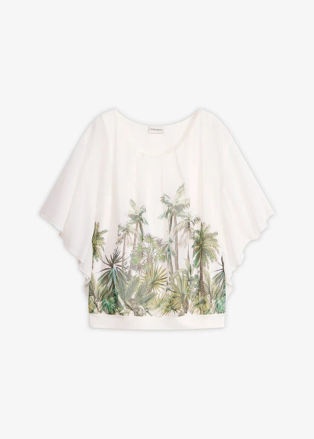 Chiffon blouse met ondershirt • parelwit-olijfgroen met print • bonprix online shop