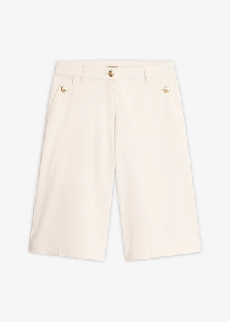 Bermudy Wide Leg z elastického keprového materiálu, barva: přírodní bílá