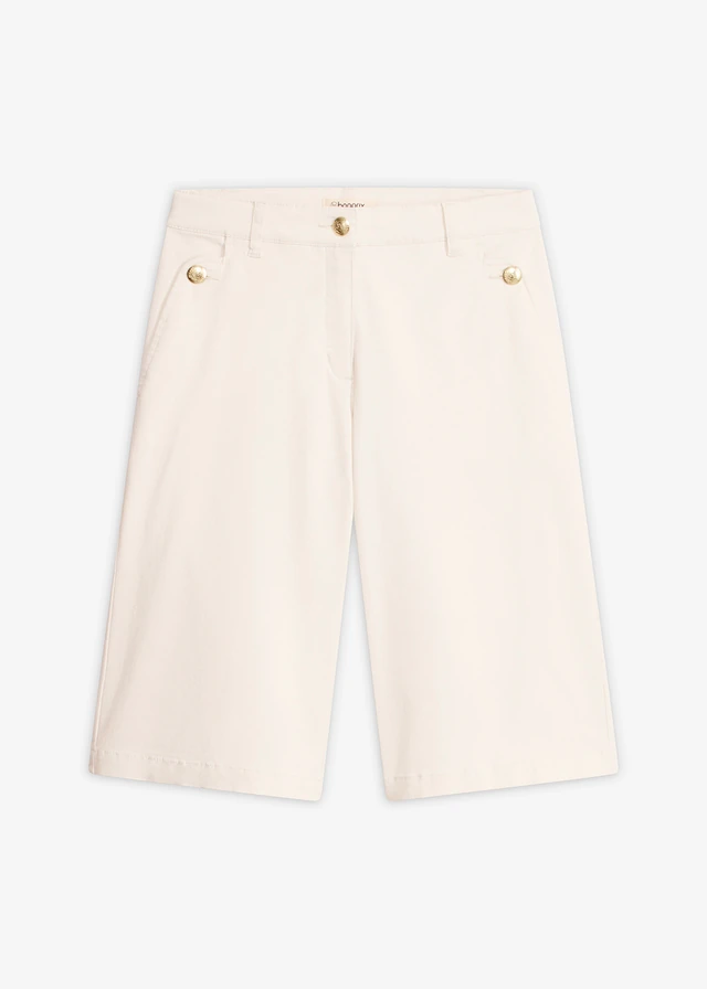 Bermudashort met wijde pijpen van elastisch twill, Kleur: wolwit