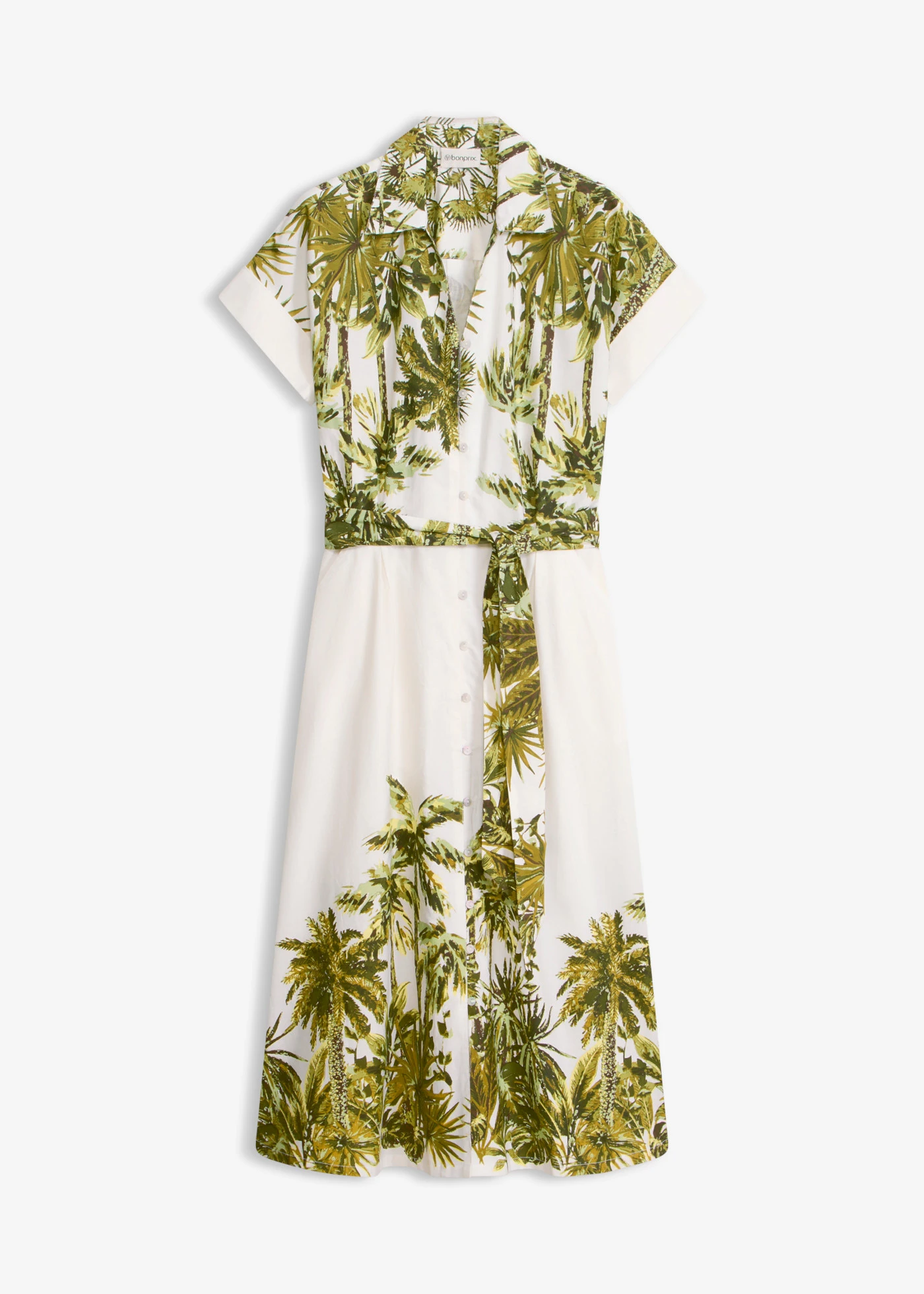 Overhemdjurk met strikceintuur • parelwit-olijfgroen met print • bonprix online shop