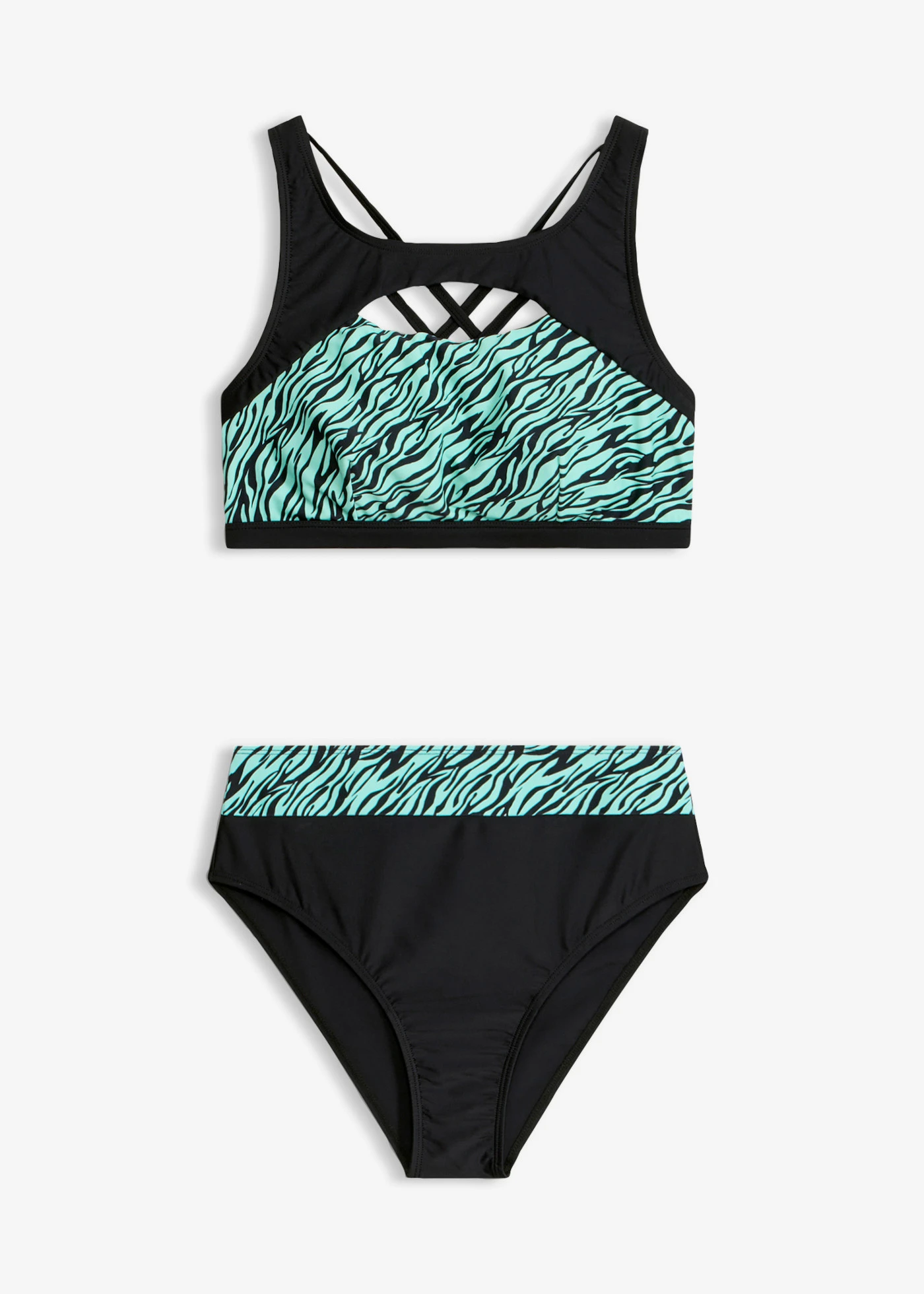 Costum de baie cu bustieră cu decupaj (set/2 piese) • verde-mentol-negru zebră • magazin bonprix