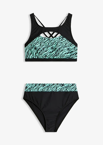 Costum de baie cu bustieră cu decupaj (set/2 piese) • verde-mentol-negru zebră • magazin bonprix