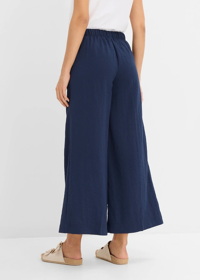 Jupe-culotte fluide en viscose majoritaire, Couleur: bleu foncé