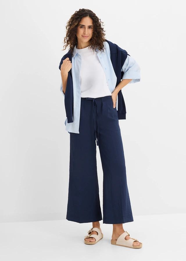 Jupe-culotte fluide en viscose majoritaire, Couleur: bleu foncé