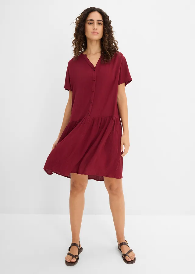 Robe-tunique en viscose fluide, Couleur: rouge rubis