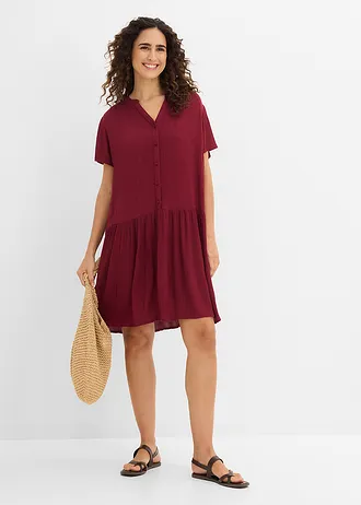 Robe-tunique en viscose fluide, Couleur: rouge rubis