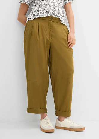 Spodnie ballonowe z czystej bawełny, kolor: zielony naturalny