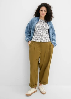 Balonové kalhoty z čisté bavlny, barva: přírodní-zelená