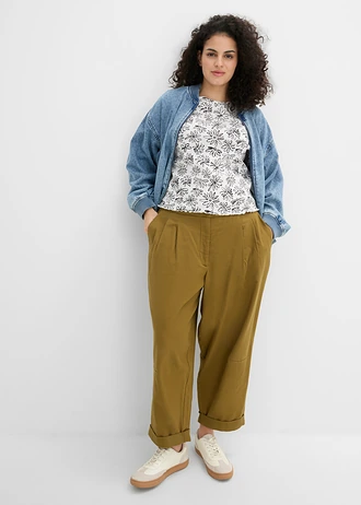 Spodnie ballonowe z czystej bawełny, kolor: zielony naturalny