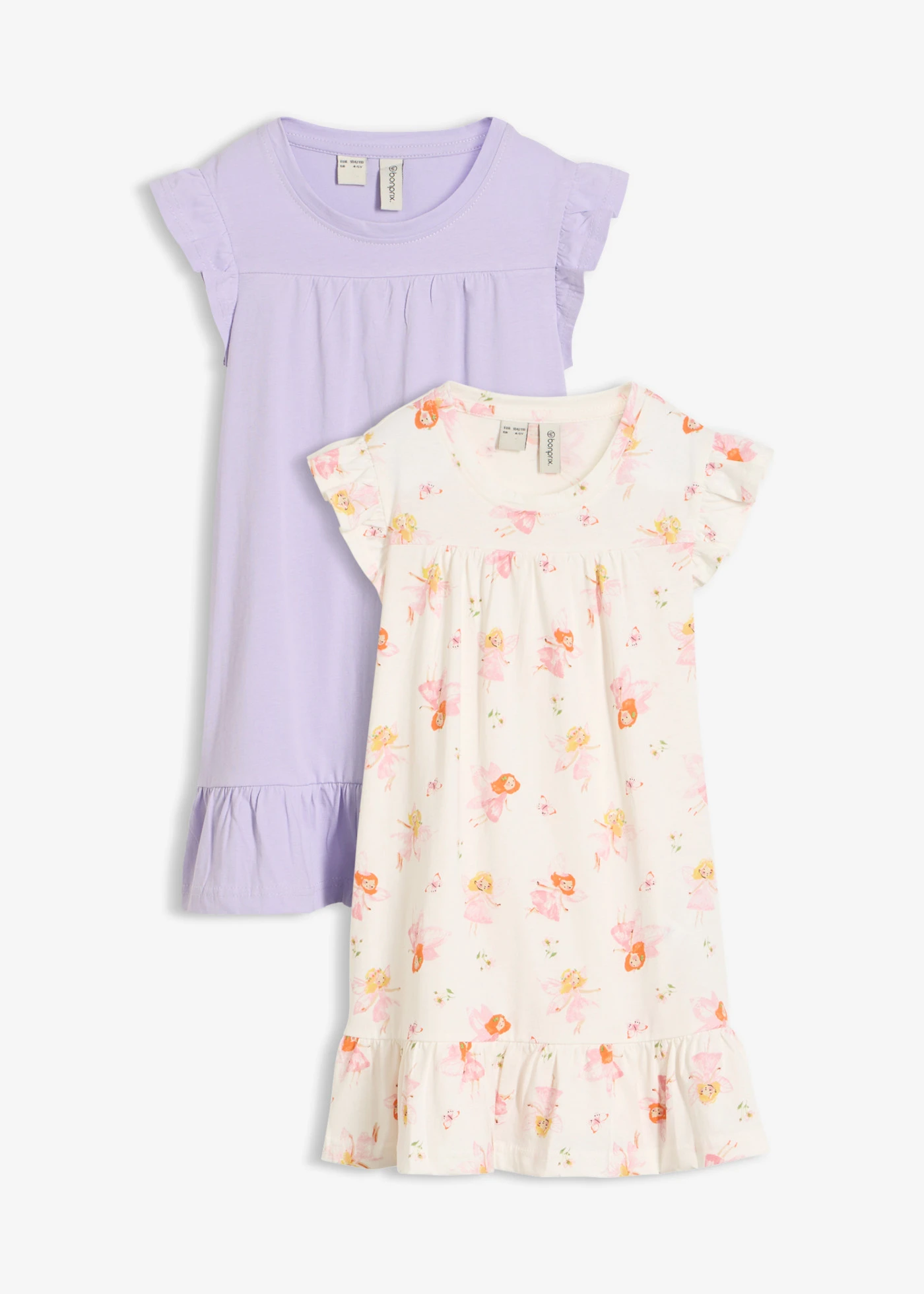 Lot de 2 chemises de nuit 100% coton • écru imprimé + parme • Boutique bonprix