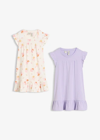 Lot de 2 chemises de nuit 100% coton • écru imprimé + parme • Boutique bonprix