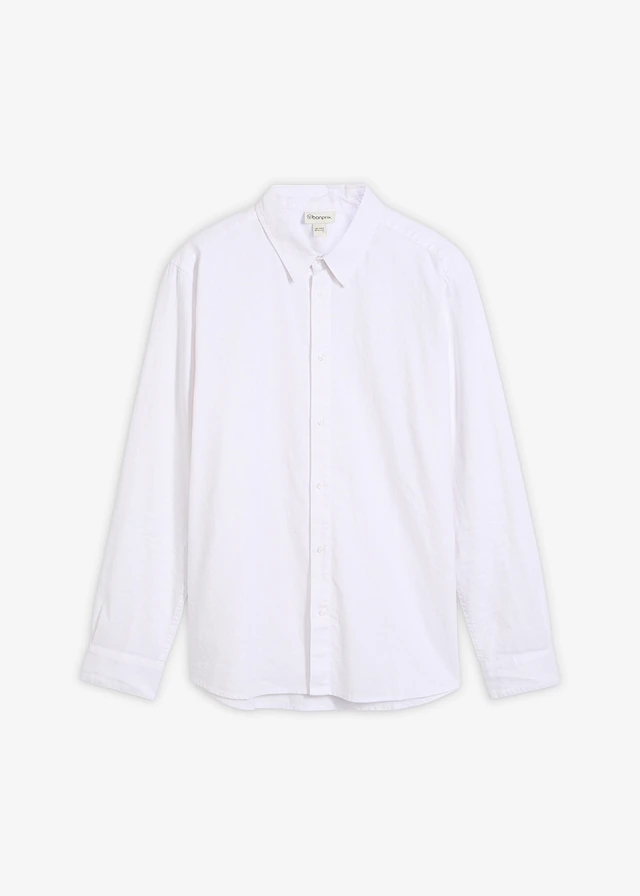 Chemise manches longues en lin mélangé rafraîchissant, coupe moderne