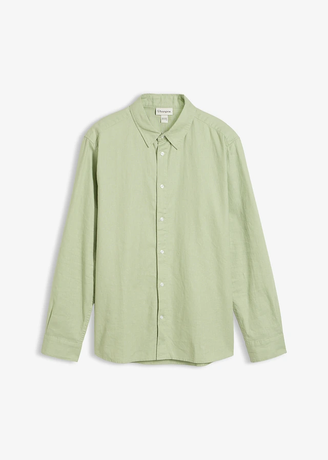 Overhemd met lange mouwen van een luchtige linnenmix, modern fit, Kleur: bleekgroen