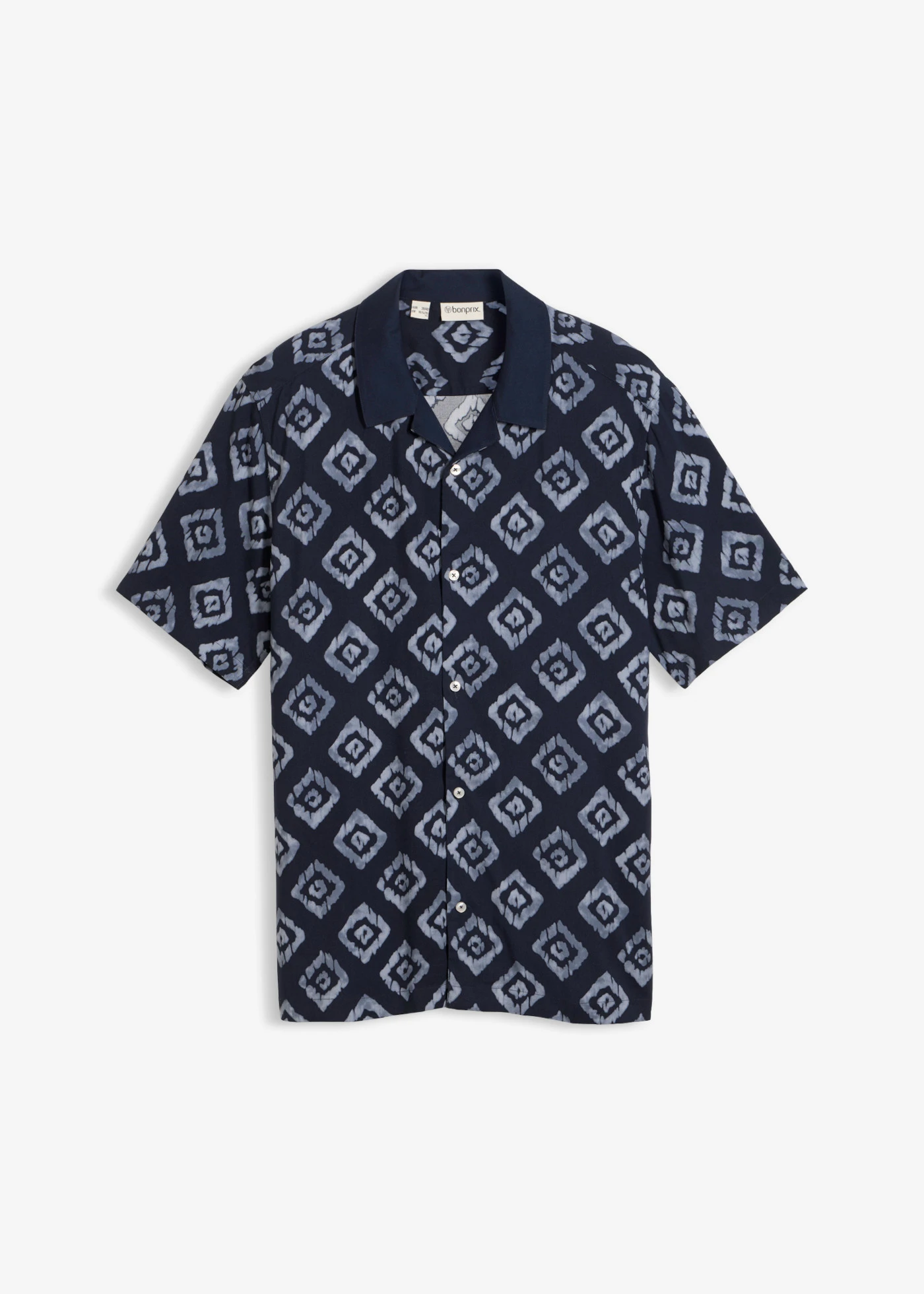 Chemise manches courtes col cubain • bleu foncé imprimé • Boutique bonprix