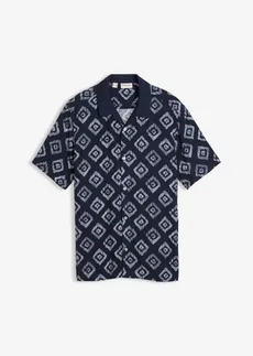 Chemise manches courtes col cubain • bleu foncé imprimé • Boutique bonprix