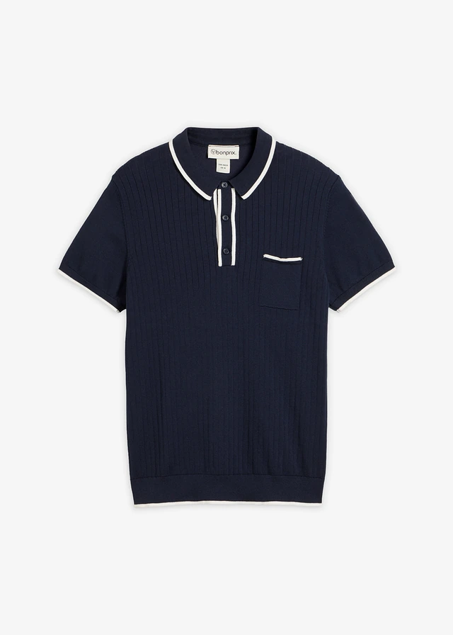 Polo à détails contrastants, Couleur: bleu encre/écru