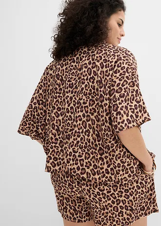 Overhemdblouse van soepele viscose, Kleur: donkerbruin luipaardprint