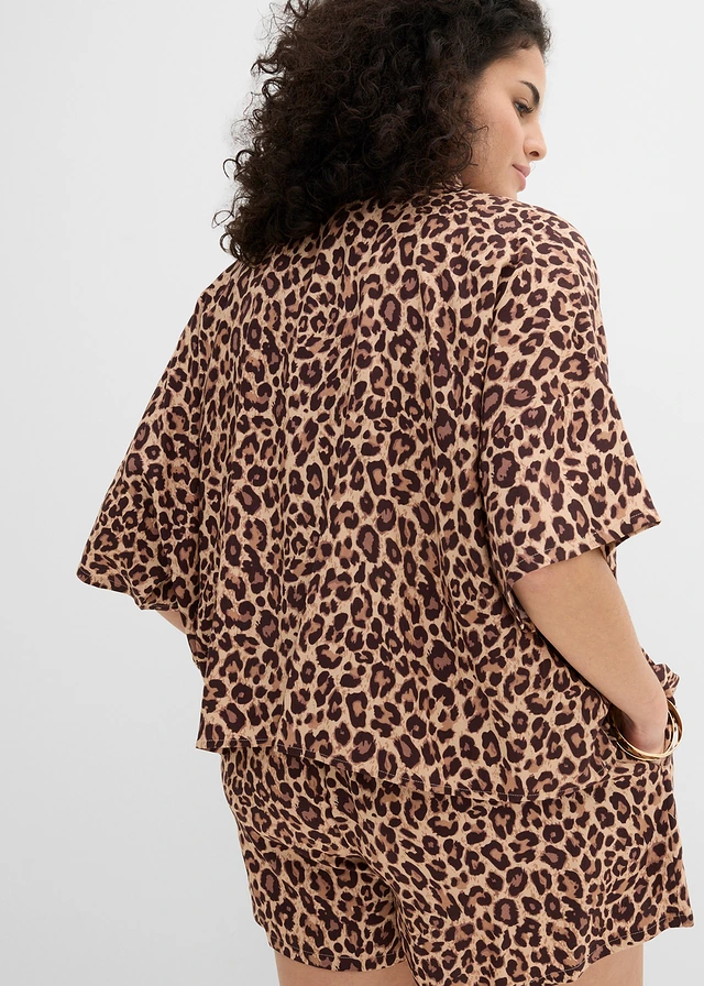 Chemisier en viscose fluide, Couleur: marron foncé léopard
