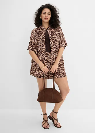 Overhemdblouse van soepele viscose, Kleur: donkerbruin luipaardprint