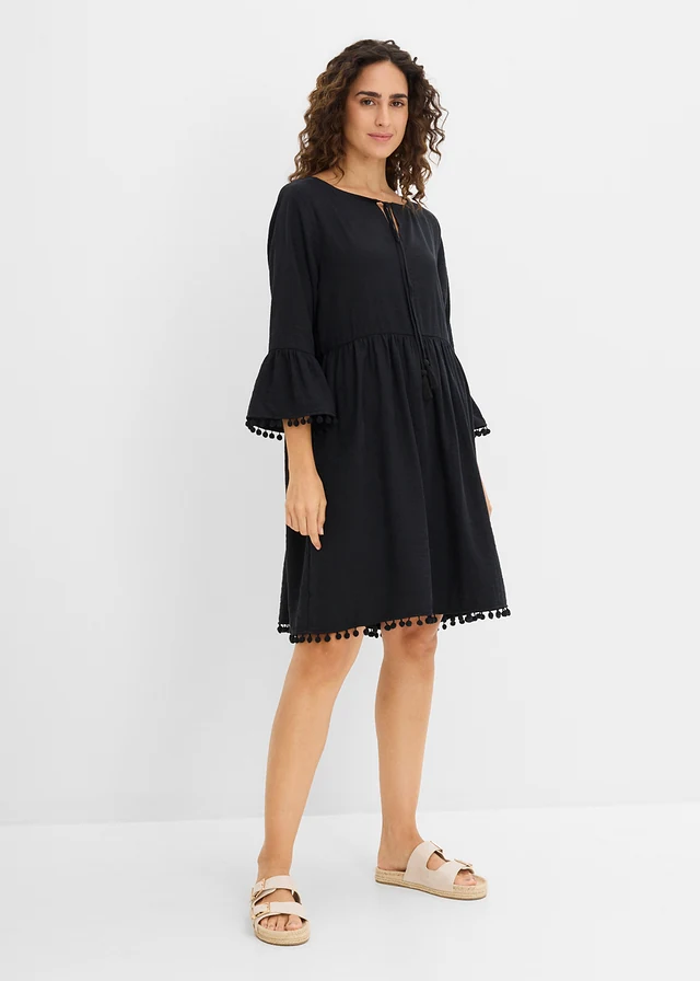 Robe fluide en viscose mélangée, Couleur: noir