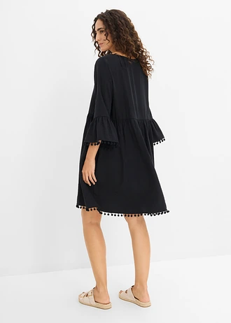 Robe fluide en viscose mélangée, Couleur: noir