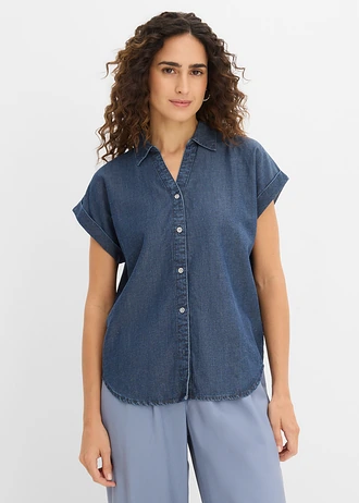 Bluză mâneci scurte cu in • bleumarin denim • magazin bonprix