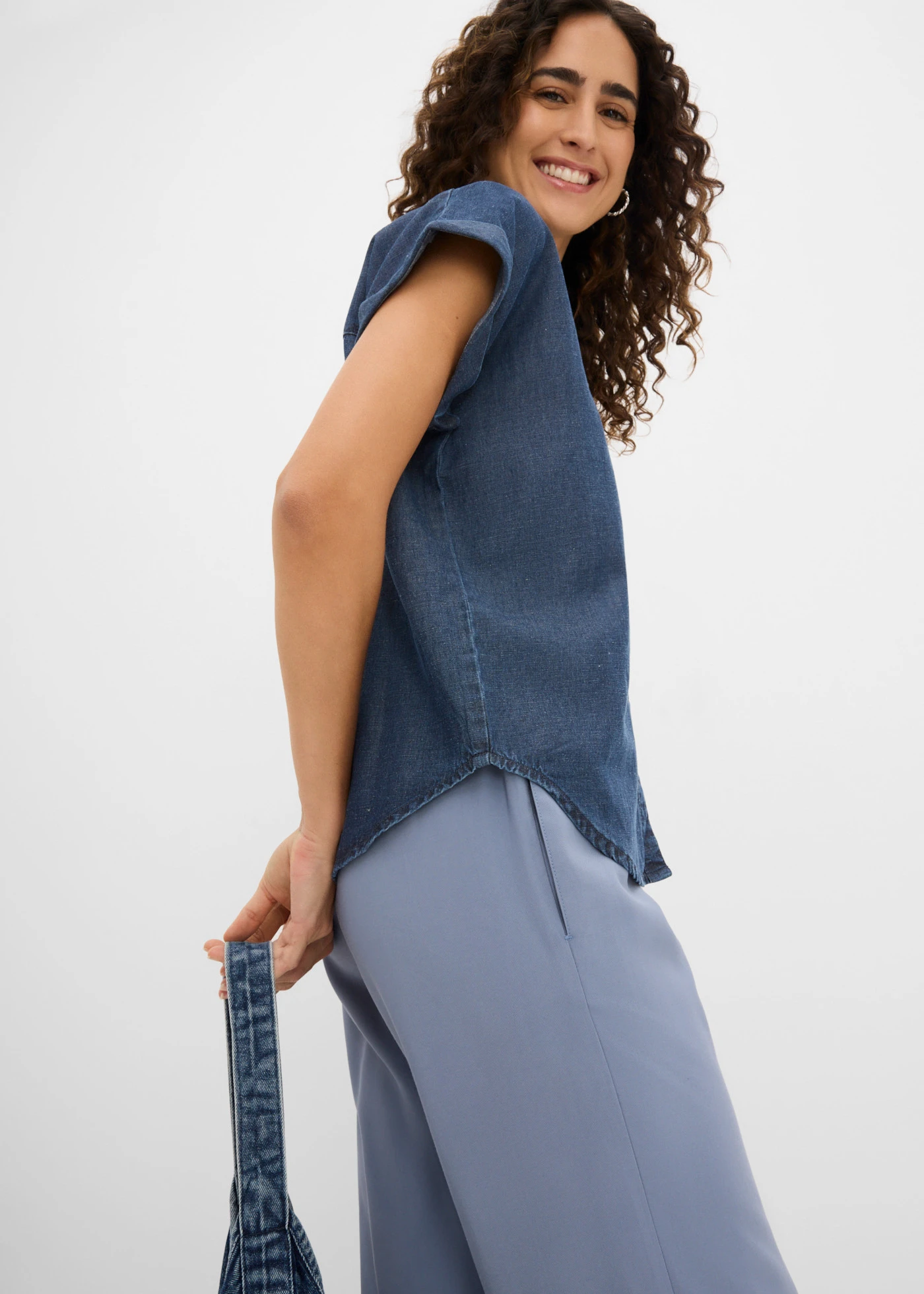Chemise manches courtes en jean avec lin • bleu foncé denim • product-page.page-title-suffix