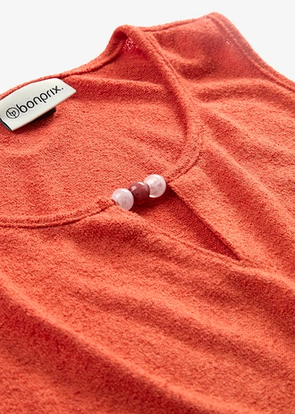 Gebreide top met pareldetail, Kleur: kaneelrood