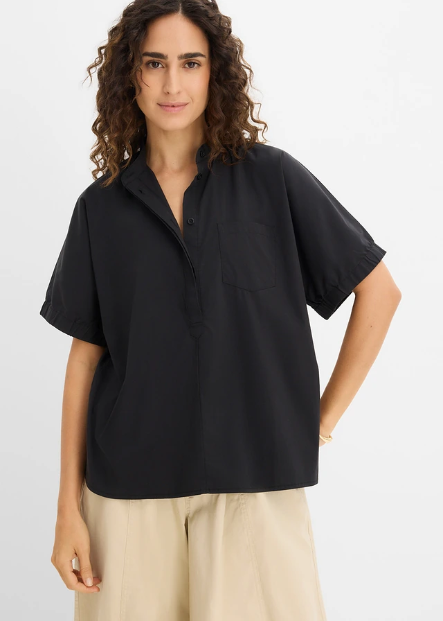 Blouse manches courtes à épaules descendues, Couleur: noir