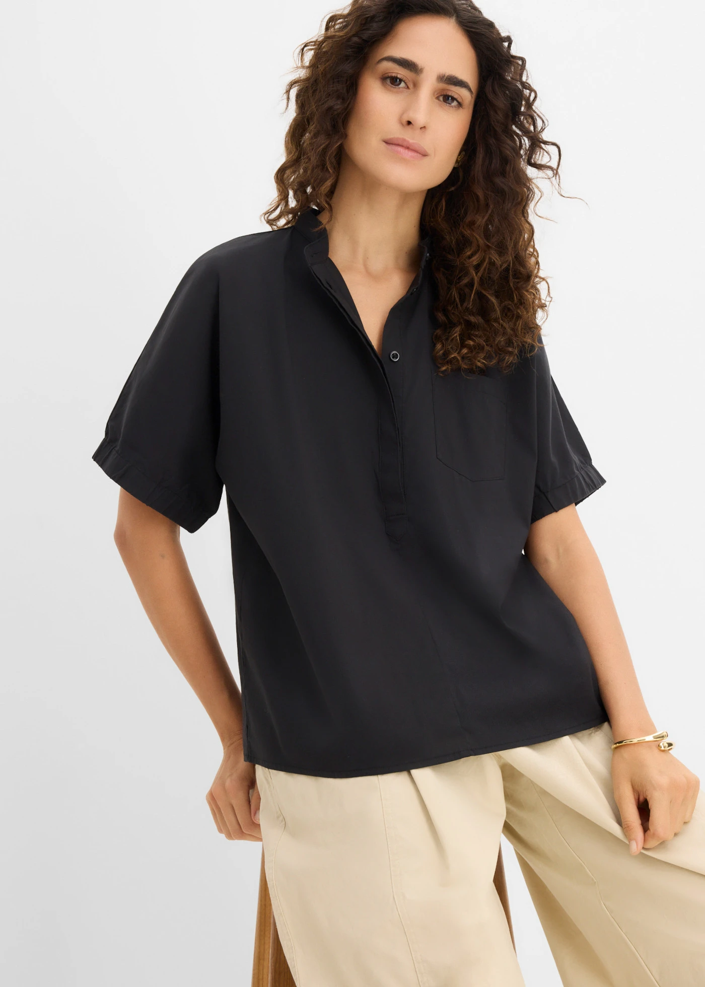 Oversized blouse met korte mouwen • zwart • bonprix online shop