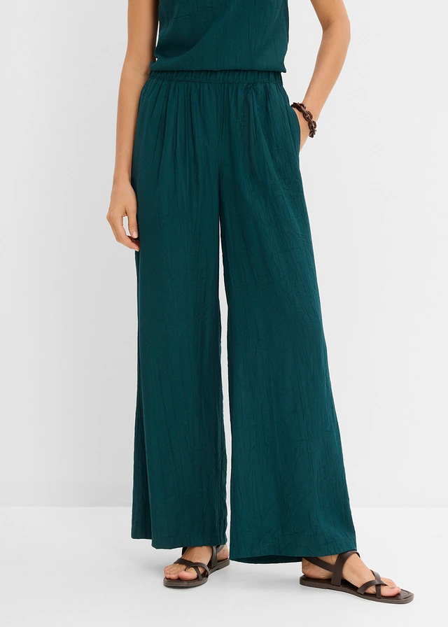 Pantalon aspect plissé, Couleur: vert profond
