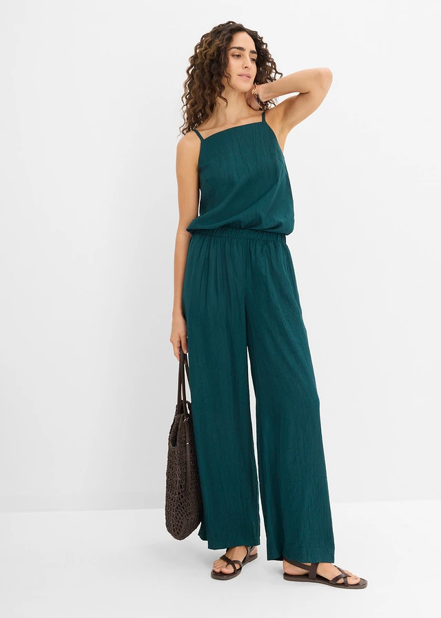 Pantalon aspect plissé, Couleur: vert profond