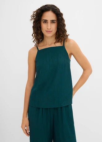 Top in een viscosemix met plissélook, Kleur: diepgroen