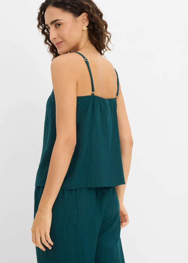 Top in een viscosemix met plissélook, Kleur: diepgroen