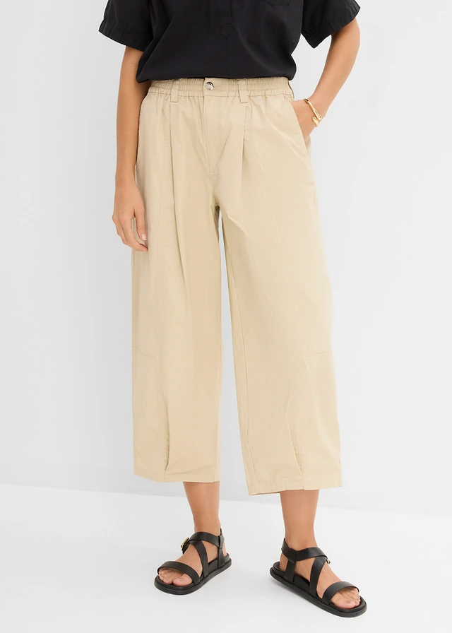 Pantalon barrel en coton extensible, Couleur: sable clair