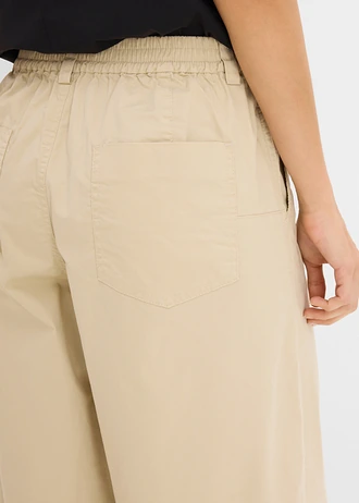 Pantaloni în stil barrel din material cu bumbac • bej nisipiu mat • magazin bonprix