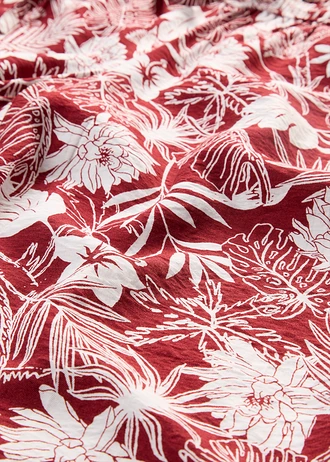 Marlene Dietrich broek in een viscosemix, Kleur: woestijnrood-wolwit met print