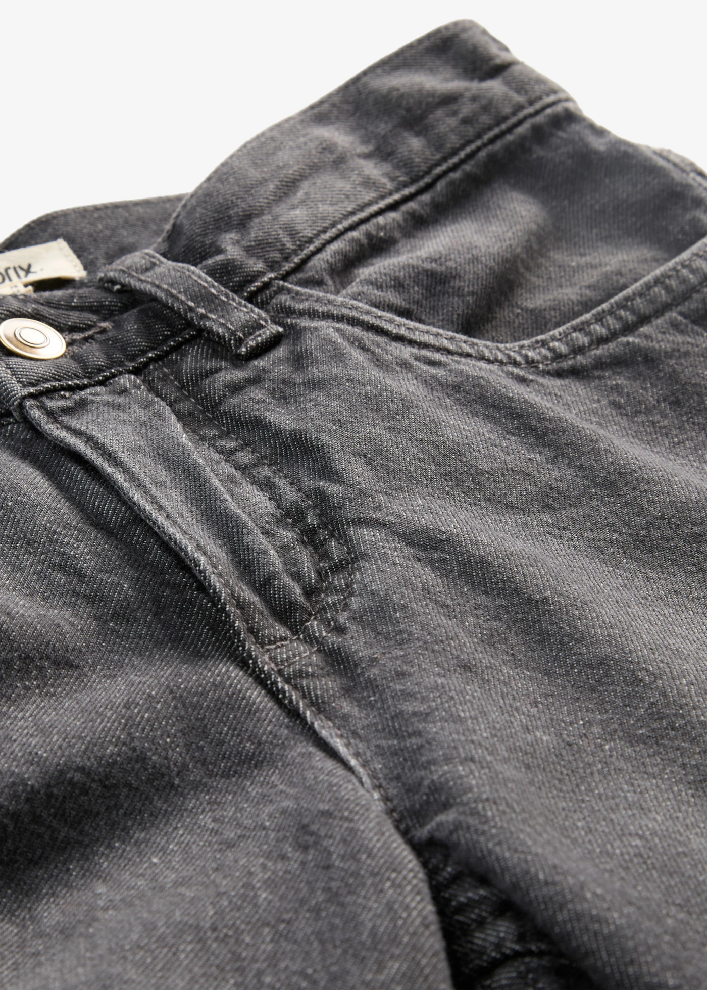 Wide Leg farmer, Mid Waist, kényelmes derékpánttal • sötétszürke denim, használt hatású • bonprix áruház