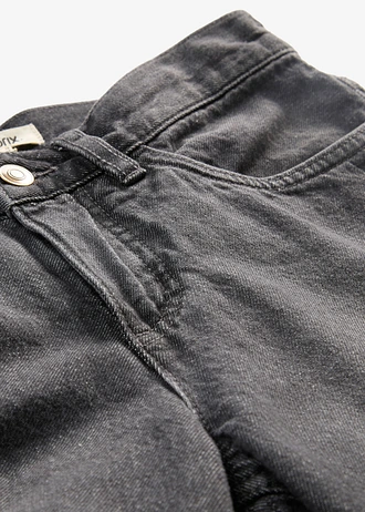 Wide Leg farmer, Mid Waist, kényelmes derékpánttal • sötétszürke denim, használt hatású • bonprix áruház