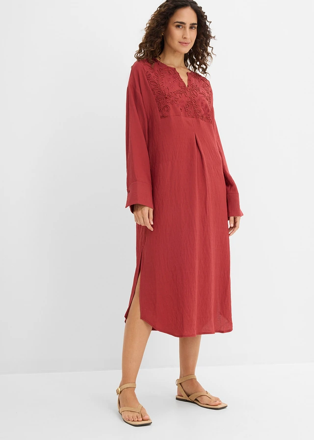 Robe caftan légère et brodée, Couleur: rouge désert