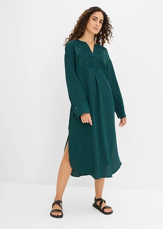 Rochie caftan vaporoasă, cu ornamente • verde profund • magazin bonprix