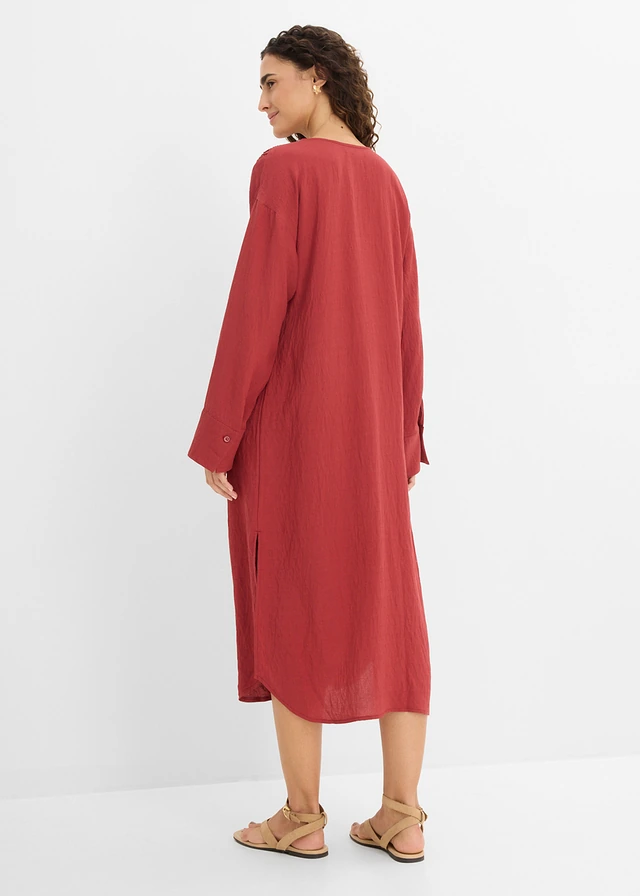 Robe caftan légère et brodée, Couleur: rouge désert