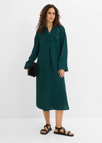 Rochie caftan vaporoasă, cu ornamente • verde profund • magazin bonprix