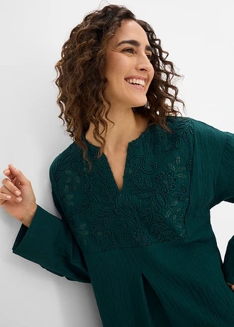 Rochie caftan vaporoasă, cu ornamente • verde profund • magazin bonprix